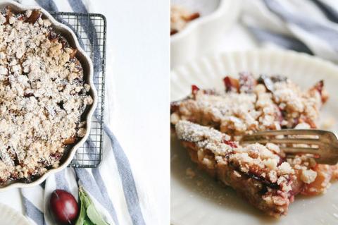 Crumble με δαμάσκηνα και τρούφα